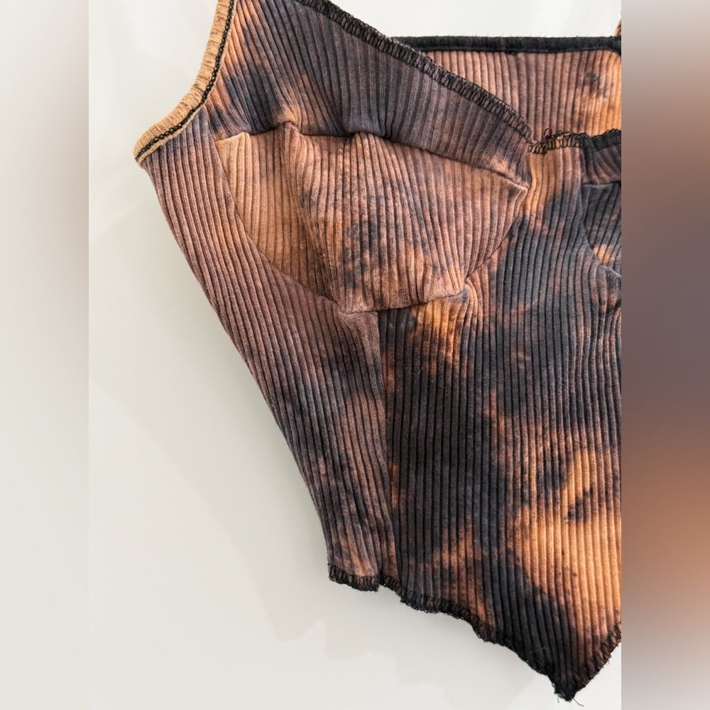 Brand Tag Cut Out brown + black bleach dyed stretchy bustier inspired tank top - Picture 3 of 15